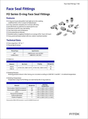 Fitok Face Seal Fittings FO Series O-ring