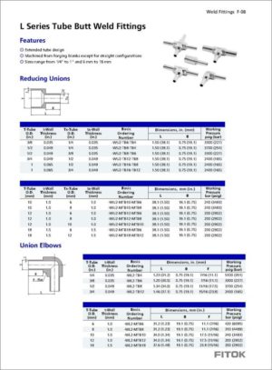 Fitok L Series Tube Butt Weld Fittings