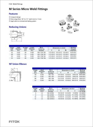 Fitok M Series Micro Weld Fittings